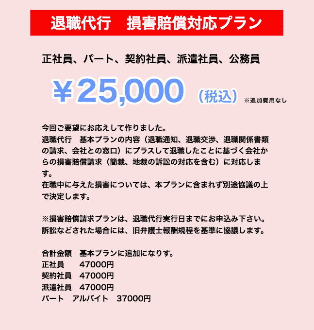 退職代行 損害賠償対応プラン